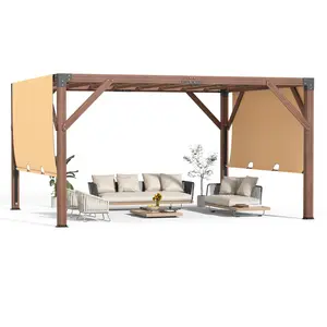 GAOMON 12x14 ft Wooden Pergola, Cedar Wood Gazebo with Arched Roof, Outdoor Garden Shelter with Stakes Included, Patio, Deck, Backyard, Lawn