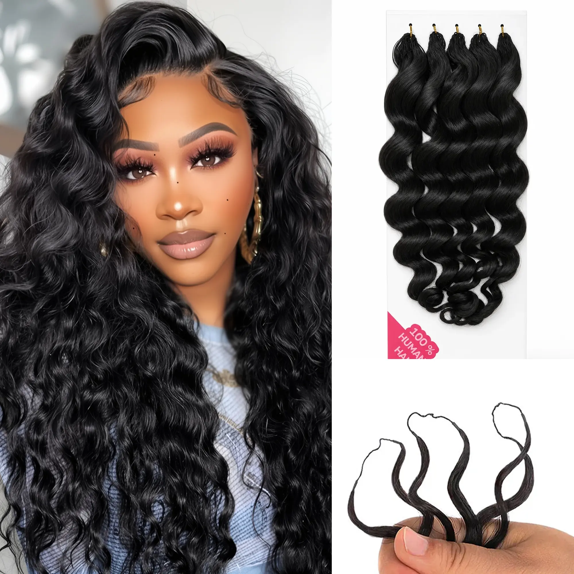【Big Deal】Miracle Knots #1B Loose Wave Crochet Hair Black Wavy Hair Extensions, Invisible Pre-looped Wavy Crochet Braids 100g/pack Beginner Friendly Easy Install Heat Resistant Natural Looking Style