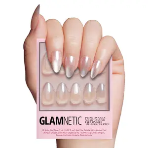 Glamnetic Press On Nails - Polar Night Fake Nails | Short Almond Fake Nails with Ombré Silver Tips and Glossy Velvet Finish, Salon Quality | 15 Sizes - 30 Nail Kit with Glue