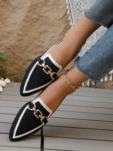 Women's Flyknit Flat Shoes, Pointed Toe Gingham Design, Lightweight Comfortable Slip-On Sneakers for Spring & Fall Season