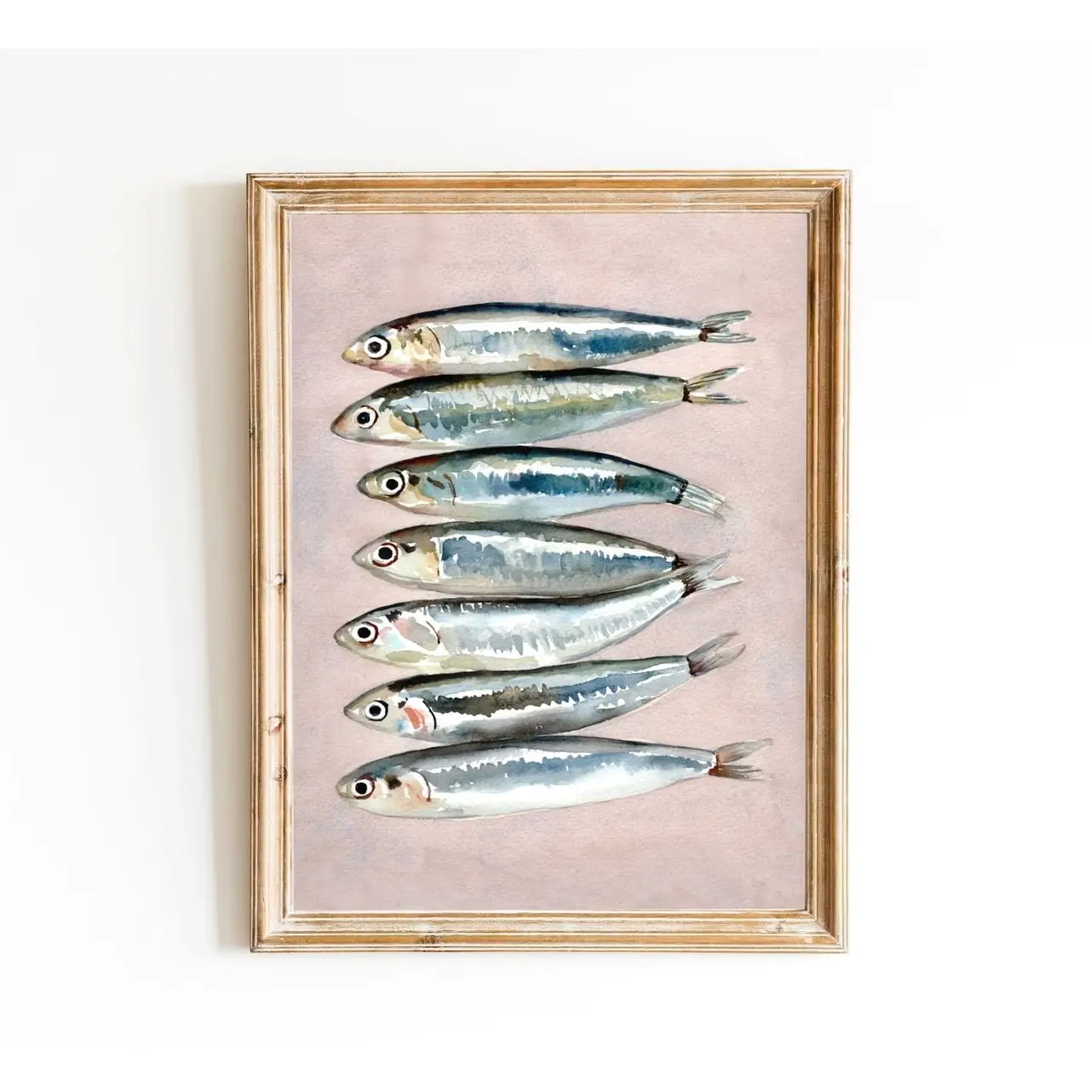 Sardines Wall Art Watercolor Fish Poster Kitchen Decor Seafood Print Gift W