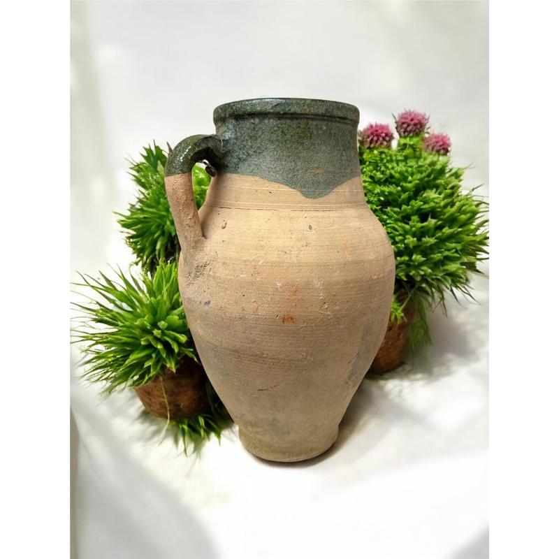 #2 Vintage Turkish Clay Jug with Green Glazed Rim