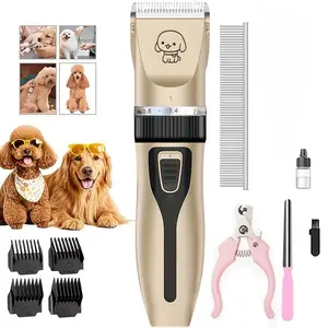 Professional Wireless Pet Hair Trimmer, USB Rechargeable Grooming Trimming Tool Set, Four Guide Combs, Low Noise, Cat Dog Essential, Abs Material