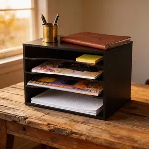 Desktop Storage Rack, Paper Tray Holder, File Organizer with Adjustable Shelves, Ideal for Home Office