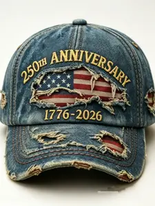 Usa 250th Anniversary Baseball Hat, Vintage Washed Denim Flag Cap, Unisex Adjustable Patriotic Hat, All Seasons Casual Style