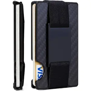 Minimalist Wallet for Men,Slim RFID Blocking Wallet,Durable Expandable Compact Plate, Matel Credit Card Holder,Cash Strap\/Money Clip (Matte Carbon Fiber)