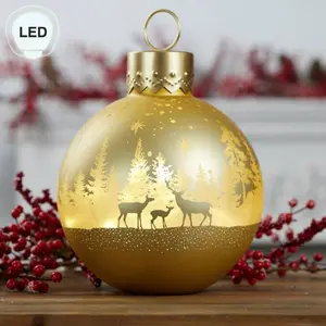 Deer Family Gold Glass LED Lighted Holiday Tabletop Ornament