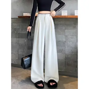 Women's 2025 Spring/Autumn New High-Waisted Slimming Premium Tailored Wide-Leg Trousers - Relaxed Straight Fit, Floor-Length, Versatile