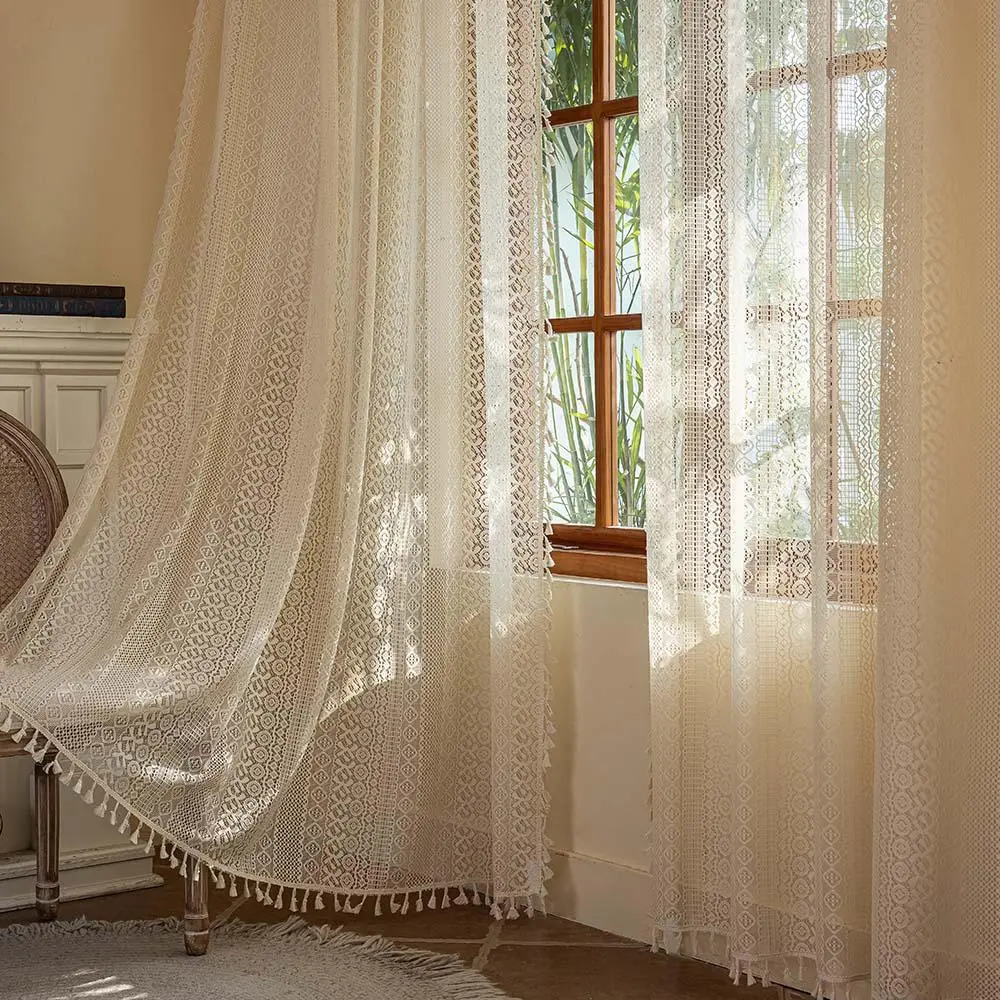 Bohemian Embroidered Sheer Curtains - 2pcs French Country Style, Breathable Polyester Fabric, with Rod Pocket, Suitable for Living Room, Bedroom, Balcony Or - Machine Washable, Artistic Design, Perfect for Door Panel, Living Room Curtains