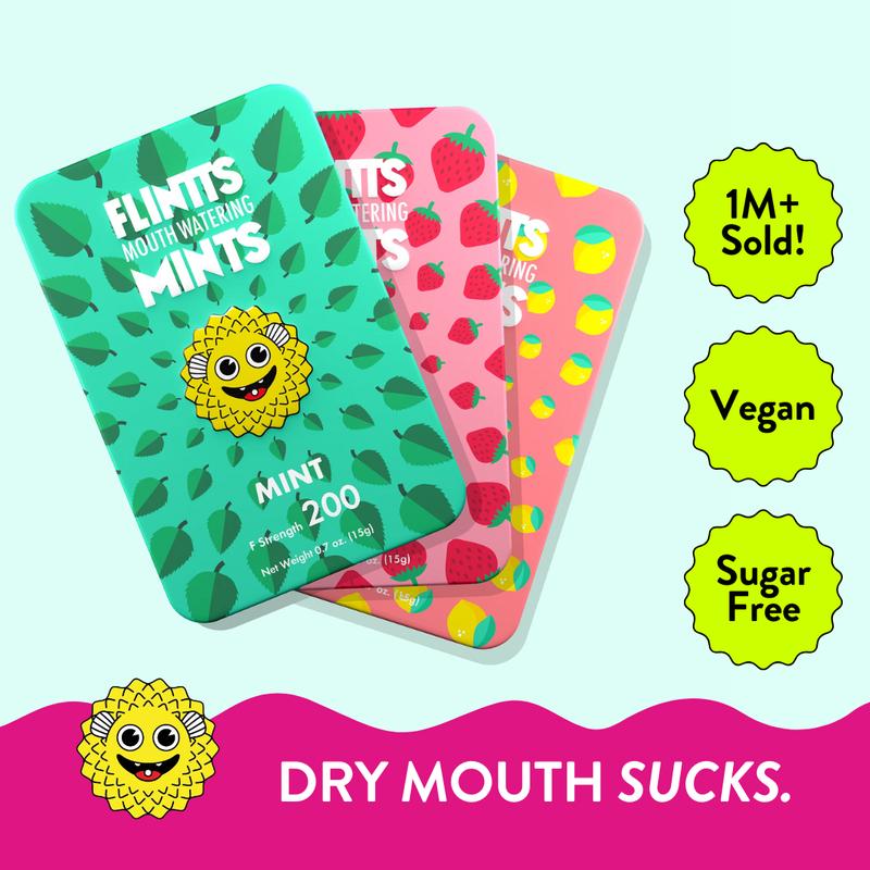 Flintts Mints After Party Variety 3 Pack- Mint, Strawberry Magic Lemon - Natural Flavors, Sugar-Free & Vegan, Dry Mouth Mints
