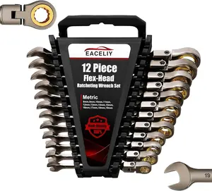 12PCS 180° Metric Flex-Head Ratcheting Wrench Set,Ratchet Combination Master Speed Wrenches,72-Teeth,8-19mm,CR-V Steel,with Rack Tray Organizer flexible head ratchet wrench set