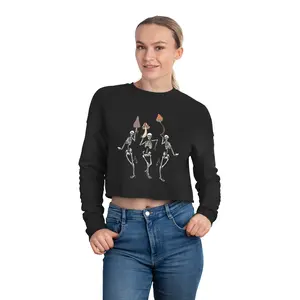 WhimsiCore CottageCore Mushrooms & Skeletons Halloween Spooky Cropped Sweatshirt, CottageCore, Pressed Flower Design Sweatshirt, Skull Shirt