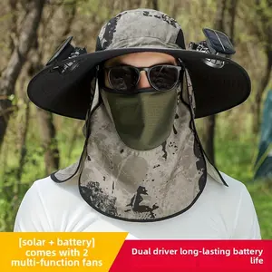 Hat for Outdoor Fishing Equipped with Two Solar-Powered Fans. It Features a Removable Sunshade And a Back Flap. Offers Three Cooling Speeds, with Both Solar And USB Quick Charging Options. Fashionable And Integrated with Technology. Versati