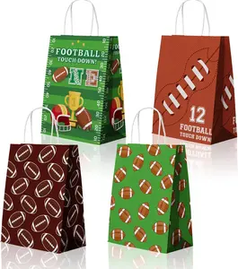24Pack Football Party Favor Gift Bags Rugby Goodie Bags Bulk with Handle American Football Treat Bags for Birthday Party Candy Paper Bags FootballTheme Frist Shower Party Supplies