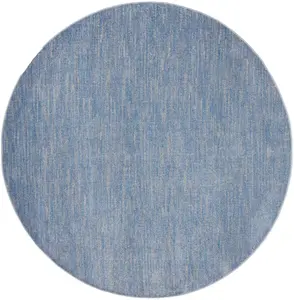 212 MAIN 8x8 ft. Round Striped Low-Pile Polypropylene Machine-Woven Non-Skid Area Rug, Indoor/Outdoor Use (Blue & Grey)