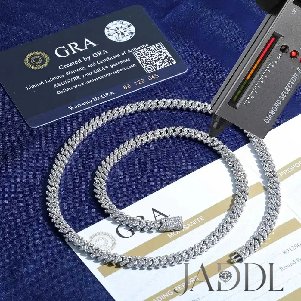 JADDL 9mm Pass Diamond Test Moissanite Cuban Link Chain 925 Sterling Silver VVS Diamond Iced Out Women Single Rows Thin Necklace