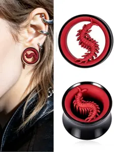vanku 2pc Centipede Ear Tunnels, Hypoallergenic 316 Stainless Steel, Double Flared Gauges, Punk Gothic Jewelry for Halloween & Party