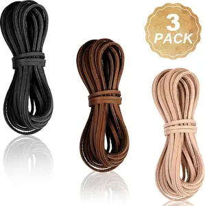 16.5 Yards 3 Bundles Natural Flat Leather Cord Leather Rope Thread for Shoes Laces, Jewelry Making, Necklace, Bracelet, Beading and DIY Crafts, Black, Nature and Brown