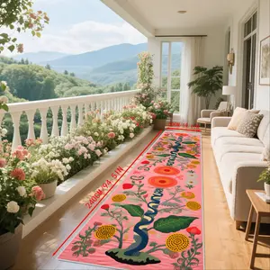 Mandala Floral Decorative Rug, Bohemian Style Rugs, Boho Area Rug, Rectangular Runner Carpet for Indoor Outdoor Use, High-Quality Balcony Hallway Staircase Mat
