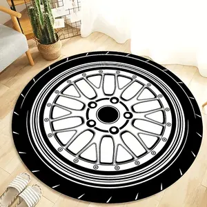 Car Hub Round Rug: HD Printed, Double-Lock Edge, Machine Washable, Non-Slip. Ideal for Home Rooms, Great Birthday Gift, Living Room Rug