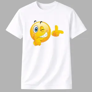 Winking Smiley Finger Guns T-Shirt – Funny Cute Emoji Graphic Tee | Playful Aesthetic Streetwear for Men and Women by Ms Lauren Charles Design