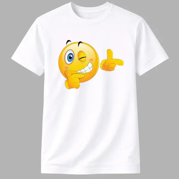 Winking Smiley Finger Guns Graphic T-Shirt, Soft Cotton Aesthetic Shortsleeve Streetwear for Men and Women with US Fit, Menswear, Women's Clothes