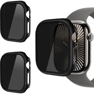 3 pack case compatible with Apple Watch Series 10 46mm, 30 ° anti spy privacy tempered glass screen protector with ultra-thin full coverage bumper cover for iWatch accessories