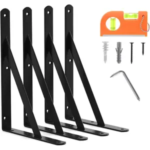11 Inch Shelf Brackets (4 Pack) - Heavy Duty Steel L-Shaped Wall Brackets for Garage Storage, Industrial Shelving Systems,Black -Coated Steel