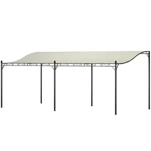 Outsunny 10' x 20' Outdoor Pergola Canopy, Wall-Mounted Metal Patio Canopy with Weather-Resistant Fabric and Drainage Holes for Backyard Garden Porch Beach, Dark Gray