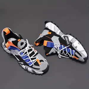 (New)Shoes -  Brand Large-sized 38-46 Sports Shoes For Men, With A Gray, Orange And Blue Color Contrast Design, Anti-slip Sole + Irregular Tie Shape,  For Going Out, Outdoor Light Sports Multi-scenario Casual Shoes, Running Shoes