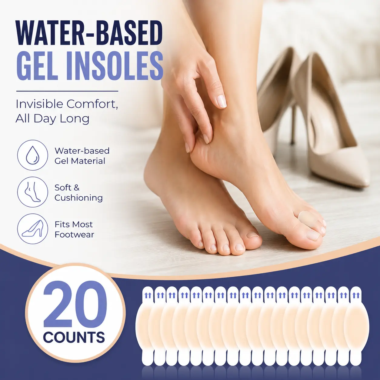 20Counts Hydrocolloid Bandages,Gel Heel Cushions, Gel Blister Bandages for Feet | Waterproof Blister Pads Blister Cushions for Prevention & Recovery for Heel Foot Toe Protection