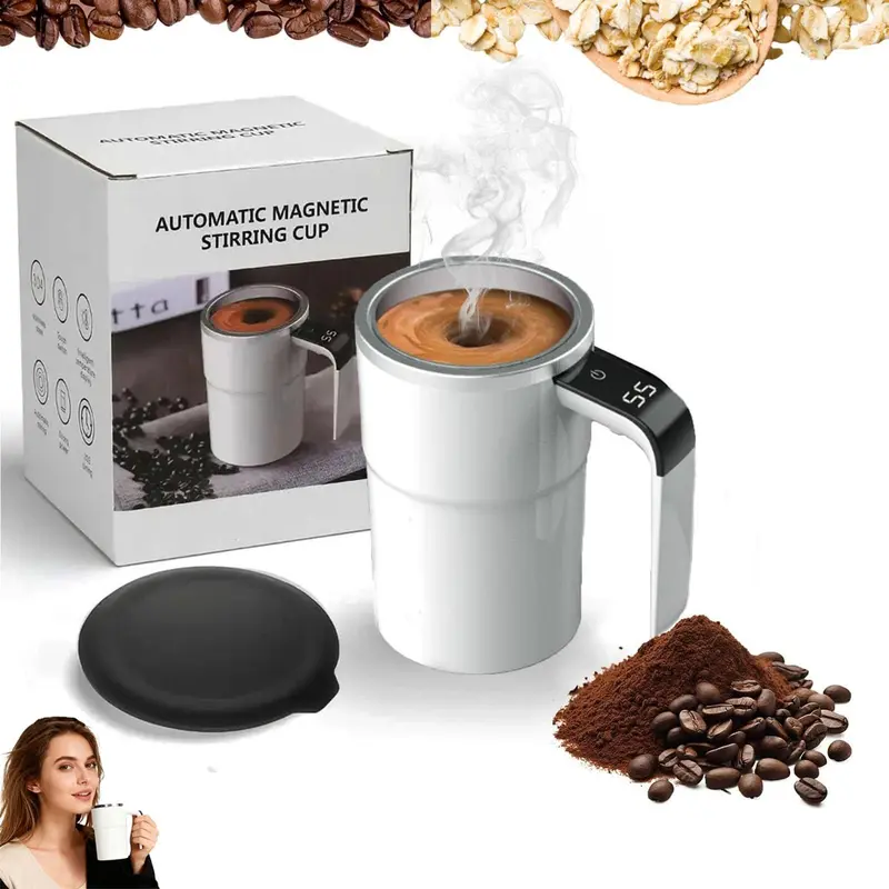 2026 New Classic Stainless Steel Rechargeable Magnetic Automatic Self-Stirring Smart Mug - Single Unit Plain Finish Electric Drinkware, Travel Mix Helper for Coffee, Perfect Holiday Gift for Adults, Coworkers (Home & Travel Use)