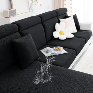 Waterproof Couch Cushion Covers, Stretch Thick Sofa Cushion Covers, Washable Seat Slipcover Elastic Furniture Protector for Pets, Kid (2PC, Black)
