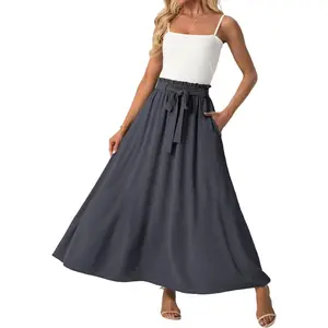 Womens Maxi Skirts Casual Boho Elastic High Waisted Flowy Long Skirts Trendy Floral Cute Skirts with Pockets