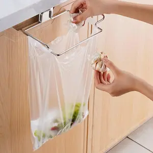 Stainless Steel Kitchen Garbage Bag Holder, Multifunctional Kitchen Storage Rack, Kitchen Utensil Hooks for Cabinet Door