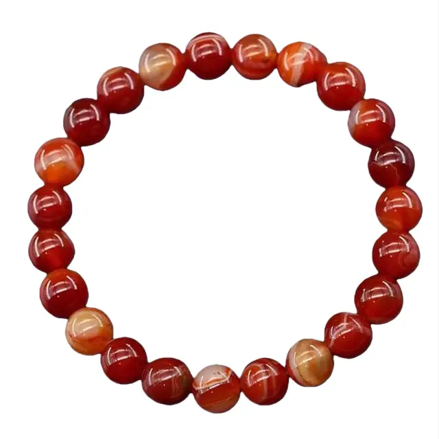 Unisex Natural Red Stripe Agate Stone Bracelet-Bangle, Beaded Fashion Costume Jewelry for Energy Boost & Emotional Stability, Daily Well-being Accessory