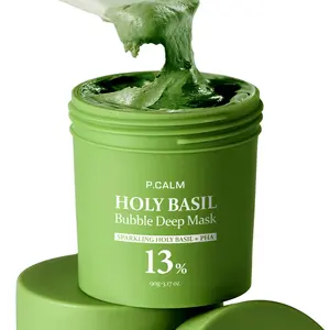 P.CALM Holy Basil Bubble Deep Mask – Holy Basil & Carbonated Water for Cleansing Pores & Blackheads, Korean Clay to Bubble Wash-Off Pack, Stocking Stufffers (90g / 3.17 oz)