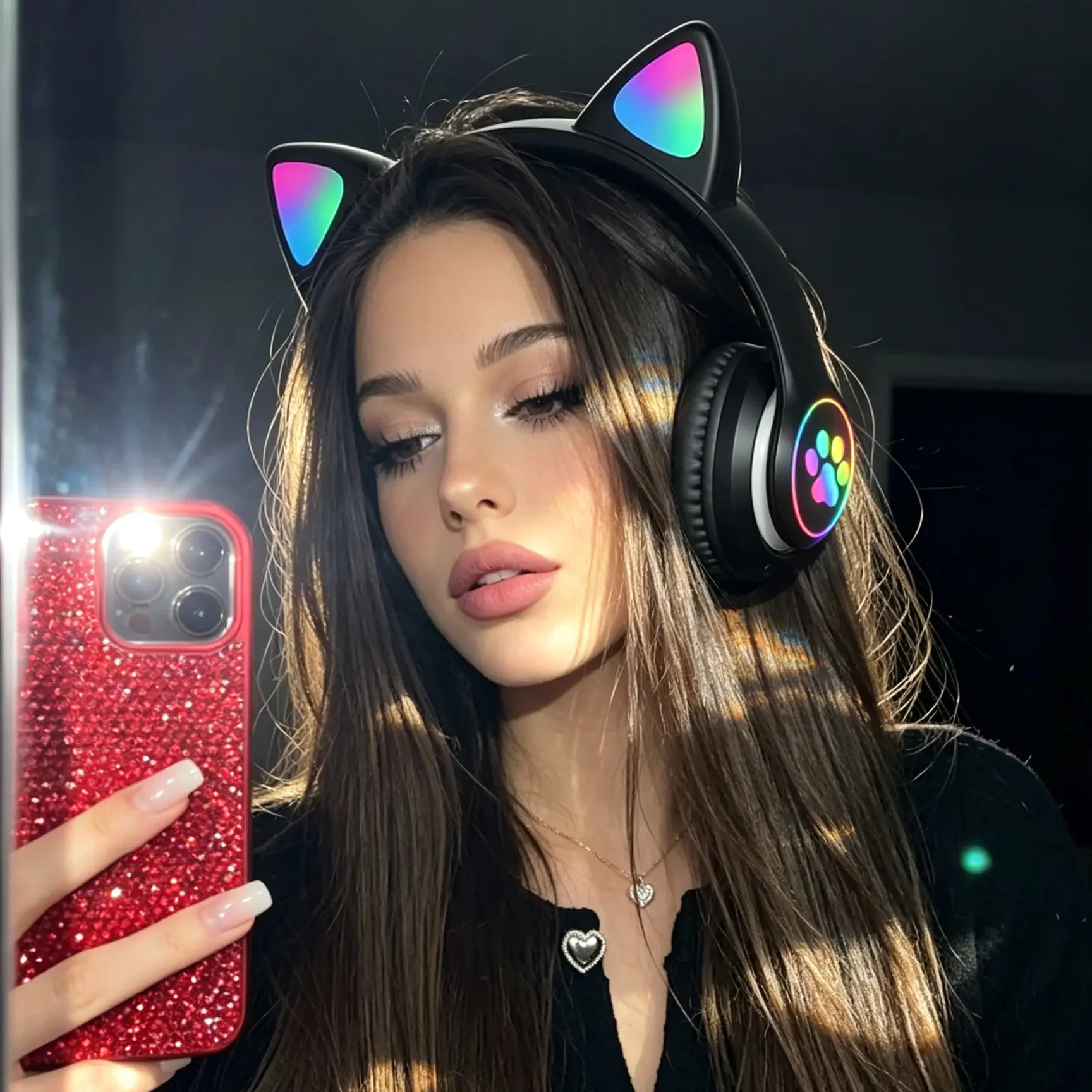 RGB Cat‑Ear Wireless Gaming Over‑Ear Headphones,  Adjustable Headband, Ultra‑Soft Ear Cushions for All‑Day Comfort, Immersive Sound with Built‑in Mic, Wireless Headset for Kids Teens Gaming Study Gift