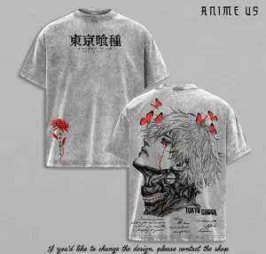 Tokyo Ghoul Ken Kaneki T-Shirt – Vintage Washed Anime Graphic Tee, Dark Ghoul Design, Oversized Soft Cotton Streetwear, Unisex Casual Apparel, Gift for Anime Fans
