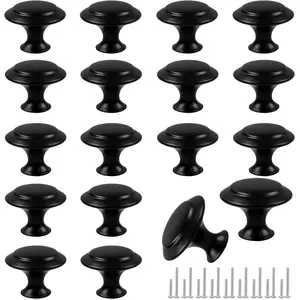 18 Piece Drawer Hardware - Black 30mm Cabinet Knobs & Pulls for Dressers & Kitchens with Screw