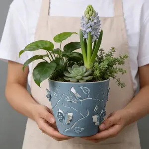 2pcs Flying Butterfly Pattern Double-Layer Flower Pot, Multi-Color Insect Design, Drainage Hole, Indoor & Outdoor Garden Decor, Home Gift