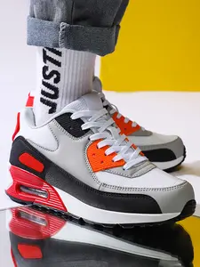 Men's Lace Up Platform Colorblock Patchwork Sneakers, Breathable Leather Mesh Outdoor Casual Shoes