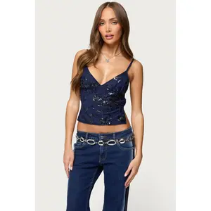 Pia Sequin Floral Backless Top