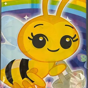Plim Plim Bee Plastic Table Cover 56" X 96" - Mantel de Plástico de Abejita with Colorful Rainbow Design and Bee Character