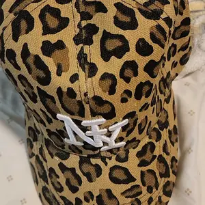 Women's Ny Leopard Print Hat, Adjustable Size Baseball Cap, Fashionable Design, Suitable for Sports & Casual Outings, All-Season Woven Fabric Cap, Adjustable Caps