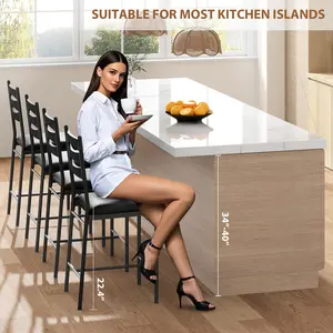 Bar Stools with Wooden Back Set of 2, 37.8" Counter Height Stools with Padded Black Seat & Metal Frame, 250 Lbs Capacity for Kitchen Island, Bar, Dining