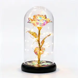 Enchanted Eternal Rose in Glass Dome - Light Up LED Flower Decor, Unique Romantic Gift for Her (Wife/Girlfriend/Mom) for Valentine's, Anniversary & Birthday