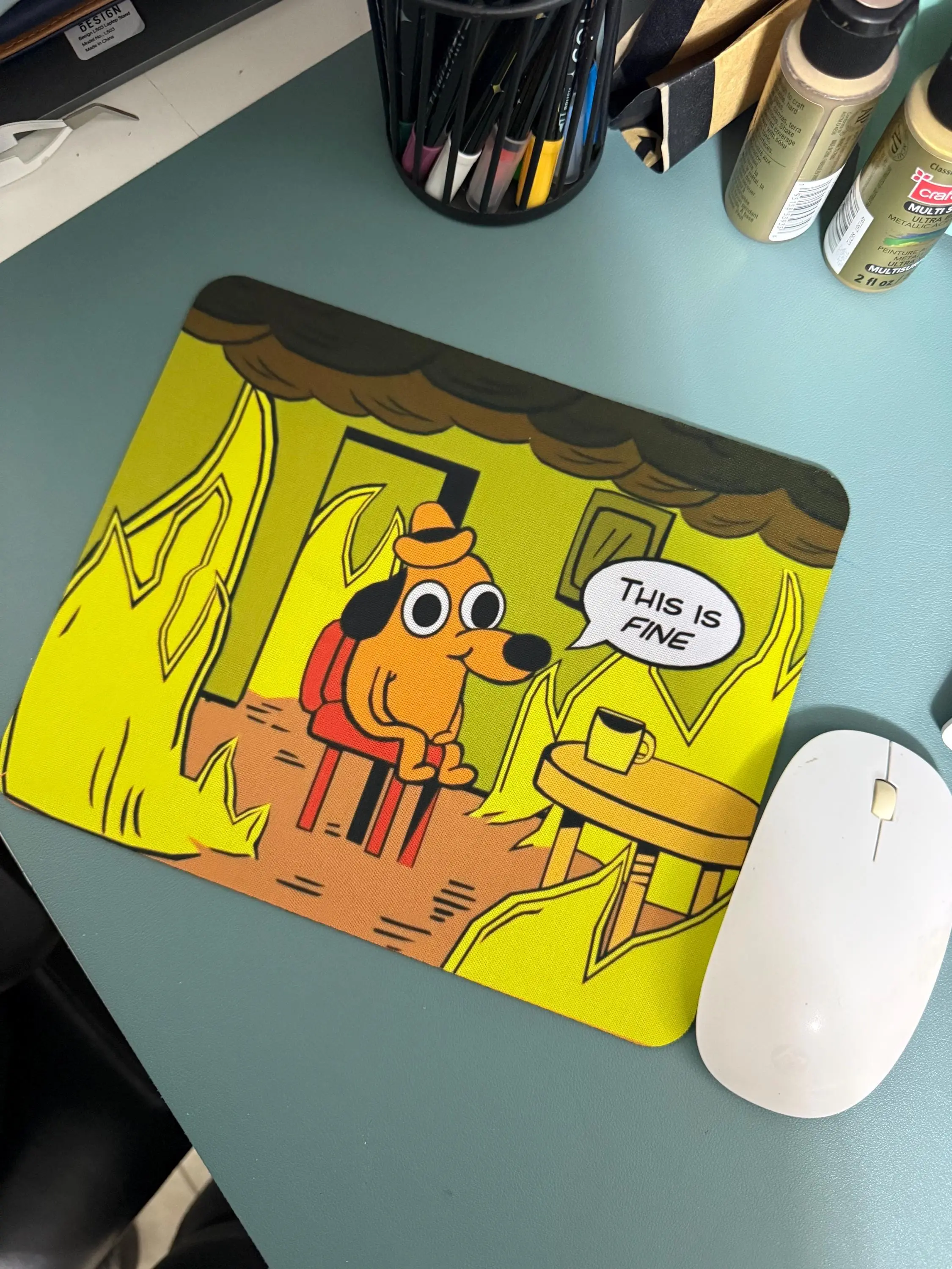 Funny Cartoon Dog Mouse Pad, This Is Fine Desk Mat, Meme Style Office Mousepad, Cute Humor Computer Pad