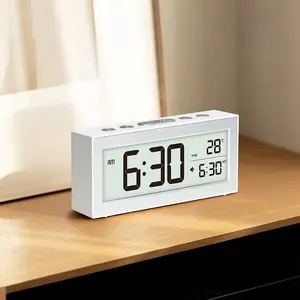 Battery Powered Digital Alarm Clock with Backlight Temperature Date Night Vision Unlimited Snooze Table Clock 12/24H Auto Dimmable LCD Clock（3xAAA Battery Not Included）
