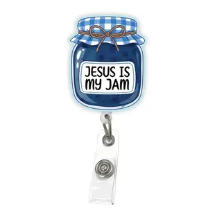 Jesus Is My Jam Badge Reel Faith Inspired Christian Retractable ID Holder with Alligator Clip V6I